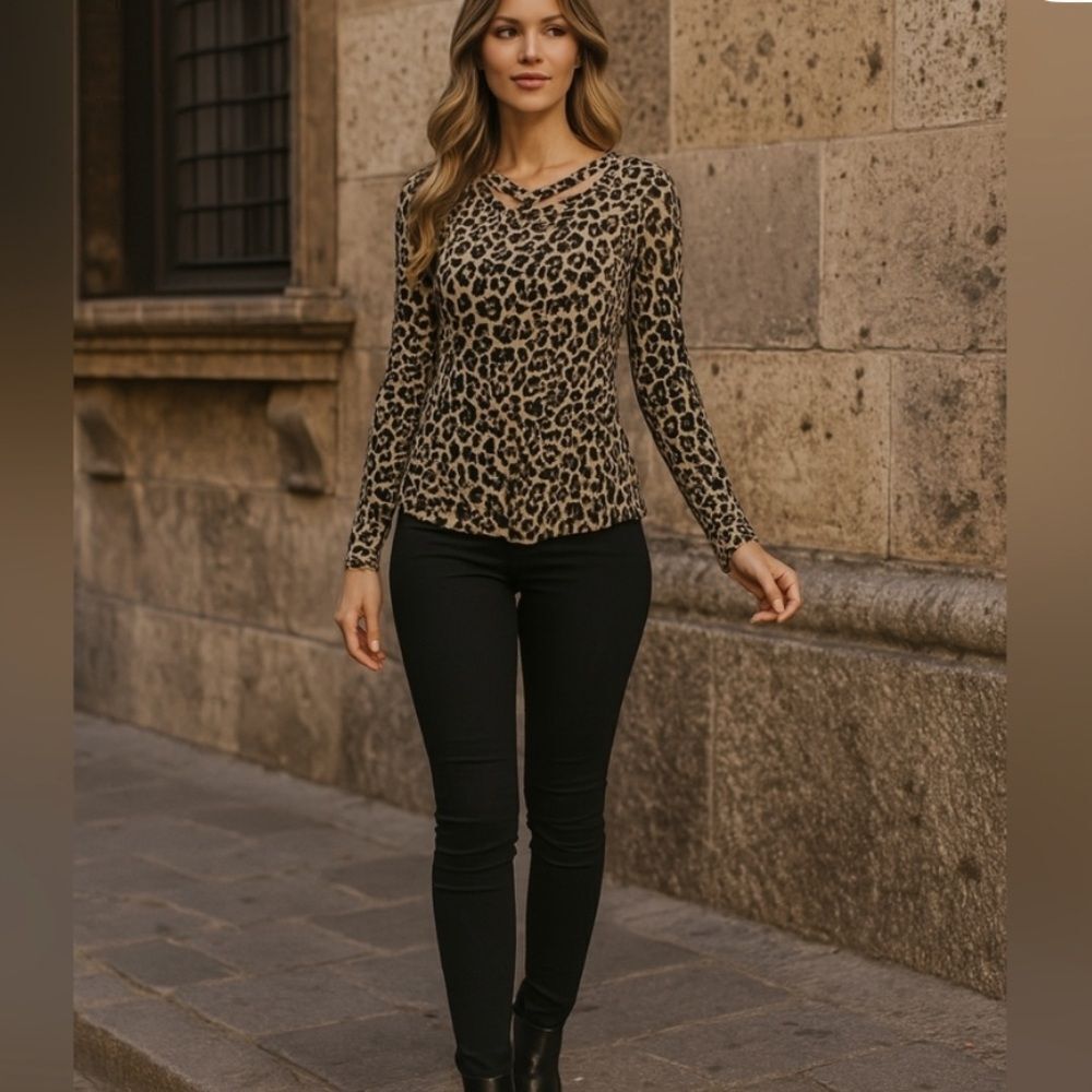 Generation Love Cheetah Print Cut Out Neck Top Blouse